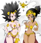  2_girls alternate_costume bikini_armor caulifla cosplay dragon_ball_super gem impossible_clothes jewelry kale revealing_clothes shantae 
