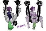  1girl big_breasts blush bukimimata dat_ass dc_comics demon dildo horsecock horsecock_dildo huge_breasts huge_cock large_ass magic nipples nude pubic_hair rachel_roth raven_(dc) suspension teen_titans thick_thighs white_background 