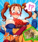 !? 1boy 1girl ankle_grab between_breasts big_breasts blush breast_smother breasts brown_eyes cleavage clothed_female constricted_pupils corset dragon_quest dragon_quest_viii duo earrings emphasis_lines face_in_breasts female gussuripii head_between_breasts heavy_blush hero_(dq8) high_res huge_breasts human jessica_albert jessica_albert_(dragon_quest) jewelry long_hair long_skirt long_sleeves male male/female motion_lines off-shoulder_shirt off_shoulder pigtails red_eyes red_hair shirt skirt sorceress square_enix straight surprised sweat teen tied_hair tripping twin_tails upper_body video_game_character video_game_franchise