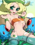  1girl bel_(pokemon) bianca_(pokemon) blonde_hair green_eyes huge_breasts humans_of_pokemon looking_at_viewer pokemon pokemon_black_and_white pokemon_bw tentacle tentacool 