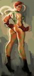  ass blonde_hair boots cammy_white capcom fingerless_gloves funny gloves hat long_hair looking_back ponytail smile solo street_fighter wedgie 