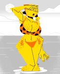  beach bikini breasts cleavage freckles muscle muscular_female ocean side-tie_bikini twin_tails water wet wide_hips 