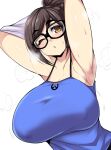  1girl 1girl armpits arms_up big_breasts brown_eyes brown_hair clothed_female female_focus female_only long_hair mature_female mei_(overwatch) nipples nipples_visible_through_clothing nishida_megane overwatch solo_female solo_focus 