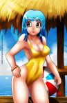  big_breasts breasts cleavage dragon_ball dragon_ball_z maron one-piece_swimsuit smile swimsuit 