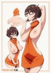  1girl areola ass big_breasts breasts clothing female_only flou freckles glasses hanna-barbera high_resolution huge_breasts megane nipples sagging_breasts scooby-doo short_hair sweater velma_dinkley virgin_killer_sweater 