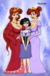 3_girls alluring black_hair blue_eyes breasts female_only grandmother_and_granddaughter melody_(disney) mother_and_daughter princess_ariel prophet_(artist) queen_athena red_hair trio