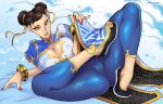  1girl 1girl asian asian_female bent_legs big_breasts brown_eyes brown_hair cameltoe capcom chinese_clothes chun-li clothed_female darkereve eyeliner female_focus female_only hair_buns high_res looking_at_viewer lying lying_on_back mature mature_female nipple_bulge pink_lips red_nail_polish solo_female solo_focus street_fighter street_fighter_6 tagme thick_thighs video_game_character video_game_franchise 