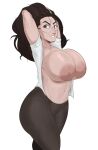  1girl 1girl big_breasts big_breasts breasts brown_hair cleavage clothed_female detnox female_focus female_only glasses huge_breasts long_hair marvel nerd nipples olivia_octavius pantyhose smile solo_female solo_focus spider-man:_into_the_spider-verse spider-man_(series) voluptuous 
