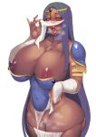  1girl 2021 areola arm_wraps ass barely_clothed barely_contained blue_topwear blush breasts brown_skin circlet dark-skinned_female dark_skin erect_nipples fate/grand_order fate_(series) female_focus female_only flashing green_eyes hips huge_ass huge_breasts innie_pussy ky. large_areolae lipstick loincloth long_hair mature_female naughty_face nipples purple_hair pussy scheherazade_(fate/grand_order) shiny_skin shoulder_pads simple_background skindentation slim_waist steam steaming_body suggestive_look thick_ass thick_lips thick_thighs thighs tongue tongue_out veil visible_breath white_background wide_hips 