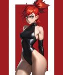  black_eyes ear_piercing earrings foster&#039;s_home_for_imaginary_friends frankie_foster huge_ass latex_bodysuit latex_gloves looking_at_viewer perfect_breasts ponytail red_hair slim_waist thick_thighs unionguy 