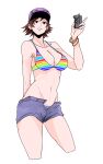  1girl alluring bikini escape1111 female_abs holding_phone miharu_hirano namco shorts tekken tekken_tag_tournament_2 voluptuous 
