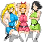 3girls aged_up big_breasts black_hair blonde_hair blossom_(ppg) blue_eyes bob_cut breasts bubbles_(ppg) buttercup_(ppg) cartoon_network dr.bug green_eyes multiple_girls powerpuff_girls red_eyes red_hair siblings sisters skirt smile tied_hair twintails