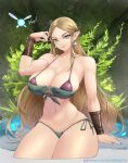  1girl 1girl 1girl alluring aqua_eyes armwear big_breasts bikini blonde_hair calad_g earrings female_only high_res long_hair looking_at_viewer navi nintendo pointy_ears princess_zelda the_legend_of_zelda thick_thighs toned toned_female 