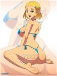  1girl alluring ass big_breasts blonde_hair bubble_butt green_eyes hylian hylian_ears kneel layerth looking_at_viewer looking_back nintendo pointy_ears princess_zelda tears_of_the_kingdom the_legend_of_zelda the_legend_of_zelda:_tears_of_the_kingdom thong zelda_(tears_of_the_kingdom) 