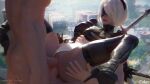  1girl 2boys anal anal_penetration big_breasts big_penis blindfold bouncing_ass bouncing_breasts bubble_butt cakeofcakes double_penetration missionary_position moaning nier nier:_automata nier_(series) reverse_cowgirl_position spread_legs thick_thighs threesome vaginal_penetration volkor white_hair yorha_no._2_type_b 