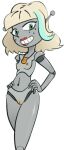 1girl antenna bare_shoulders blonde blonde_hair breasts disney disney_channel disney_xd female green_eyes grey_skin hands_on_hips jackie_lynn_thomas lipstick necklace nude pussy robot robot_girl seashell shell short_hair small_breasts smile solo solo_female spacechoochoo star_vs_the_forces_of_evil