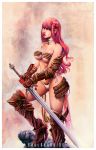  anotherartistmore_(artist) female gloves red_hair side-tie_panties solo sword underboob weapon 