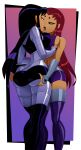  1girl 2_girls ass ass_grab big_ass big_breasts black_hair blackfire breasts clothed clothed_female clothes clothing dat_ass dc_comics eyebrows female/female female_only green_eyes incest kissing komand&#039;r koriand&#039;r long_hair ravenravenraven red_hair siblings sisters starfire teen_titans transparent_background young_adult yuri 