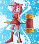  amy_rose big_breasts breasts chaossabre hammer solo sonic_(series) weapon 