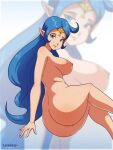  1girl alluring artist_logo artist_name ass big_breasts blue_eyes blue_hair elf_ears layerth long_blue_hair long_hair looking_at_viewer nayru nintendo sideboob the_legend_of_zelda the_legend_of_zelda:_oracle_of_ages thick_thighs zoom_layer 