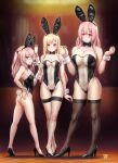  3_girls ass big_breasts blonde_hair breasts bunny_ears bunny_tail bunnysuit clothed_female earrings female/female female_focus female_only finalcake fishnet_stockings fishnets high_heels inui_sajuna inui_shinju kitagawa_marin larger_female legwear leotard long_hair medium_breasts piercing pink_eyes pink_hair size_difference small_breasts smaller_female sono_bisque_doll_wa_koi_wo_suru standing stockings teen thick_thighs thighs 