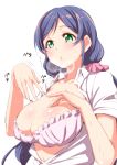  1girl blush bra breasts breath clearite cleavage digital_media_(artwork) dress_shirt female female_only green_eyes highres hot human large_breasts long_hair love_live!_school_idol_project open_clothes open_shirt purple_hair shirt smile solo sweat toujou_nozomi twintails underwear 