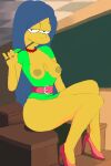  areola blue_hair breasts breasts_out edit high_heels high_heels hips marge_simpson milf narrowed_eyes nipples pose puffy_areola ragetheripper sagging_breasts seductive sitting small_nipples the_simpsons thighs third-party_edit yellow_skin 