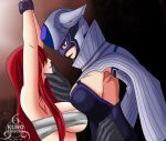  big_breasts blue_eyes breasts brown_eyes erza_scarlet fairy_tail femdom kyouka red_hair shackles smile 