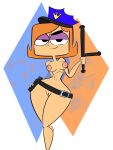 1girl 1girl 2014 baton belt black_eyes breasts cartoon_network closed_mouth cosplay debbie_turnbull female_only looking_back milf nipples nude orange_hair police police_baton police_hat pussy robotboy smirk uncensored white_background