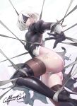 1girl 2017 ass blindfold breasts clothed clothed_female dat_ass female_focus female_only gorgeous_mushroom high_res mole mole_under_mouth nier:_automata nier_(series) panties platinum_games restrained short_hair solo_female solo_focus square_enix stockings torn_clothes video_game_character video_game_franchise white_hair yorha_2b yorha_no._2_type_b
