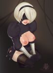 1girl areola big_breasts breasts female_focus female_only nier nier:_automata nipples r3dstar short_hair solo_female solo_focus squatting tagme video_game_character video_game_franchise white_hair yorha_2b yorha_no._2_type_b