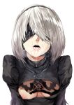  1girl after_fellatio after_sex blindfold breasts clothed_female cum cum_in_mouth cum_on_face cum_on_hair facial female_focus female_only hews_hack mole mole_under_mouth nier nier:_automata nipples short_hair solo_female solo_focus tagme video_game_character video_game_franchise white_hair yorha_2b yorha_no._2_type_b 