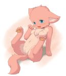  1girl animal_ears barefoot blue_eyes blush breasts feet furry ka_(pixiv341010) kagerofu nude open_mouth pawpads paws pink_hair pussy soles solo tail uncensored 