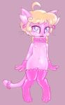 blonde_hair blue_eyes cub ear_piercing feline female flat_chested furry gloves hair original piercing pink_fur plain_background pussy solo source_request stockings unknown_artist young