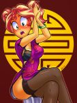  1_girl 1girl 2020 blush bra bracelet chinese_dress crossed_legs_(sitting) dress equestria_girls female female_only friendship_is_magic looking_at_viewer my_little_pony partially_clothed shax sitting solo stockings sunset_shimmer sunset_shimmer_(eg) two-tone_hair 