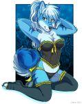  blue_fur canine corset etuix female furry lingerie skimpy solo stripes underwear wolf 