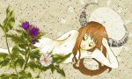  1girl bad_id female flower horns ibuki_suika long_hair lying nipples nude solo suika_ibuki takashiba_(takashiba_souko) takashidehanai touhou 