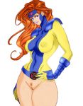  1girl abs armpit big_breasts breasts colored daikon female female_only jean_grey lipstick marvel nipples pussy red_hair solo x-men 
