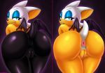  1girl 2014 anthro anus ass bat big_ass blue_eyes bodysuit cameltoe english_text female hair latex looking_at_viewer looking_back nude presenting presenting_hindquarters pussy raised_tail rouge_the_bat sega shadman skin_tight smile solo sonic sonic_(series) tail text tight_clothing wings 