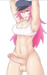 1futa abs arms_up balls big_breasts blue_eyes bottomless breasts bwc caucasian cleavage dickgirl dross female_abs final_fight futanari hat hips legs looking_at_viewer muscle muscular_futanari naked_from_the_waist_down navel parted_lips penis pink_hair poison poison_(final_fight) sexy slut standing stomach street_fighter tank_top thick thick_thighs white_background