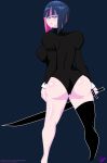  ass big_breasts breasts cosplay dat_ass female_only looking_back multicolored_hair panty_&amp;_stocking_with_garterbelt solo solo_female stocking_(psg) sword weapon 