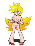 1girl accurate_art_style big_breasts blonde_hair blue_eyes breast_grab breasts female_only grimphantom nipples panty_&amp;_stocking_with_garterbelt panty_(psg) panty_anarchy solo_female topless topless_female