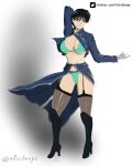  1girl bangs big_breasts black_hair blush bra breasts cleavage clothing ecchi fanart female_focus female_only gender_bender genderswap hands_up hentai looking_at_viewer manga mirchange nsfw roy_mustang small_waist thick_thighs thighs tsf waist 