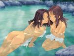  2_girls art artist_request ass bath female love multiple_girls nude onsen tagme towel water yuri 