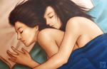  2_girls after_sex art artist_request bed bed_sheet closed_eyes female from_behind hug_from_behind hugging love lying multiple_girls nude on_side pillow sleeping tagme under_covers yuri 