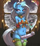  2014 atryl blue_fur bound breasts candle cleavage clothed clothing collar cum cutie_mark equine friendship_is_magic fur futanari hair horn horse inside long_hair mammal my_little_pony navel penis pony purple_eyes smile solo stockings testicles trixie unicorn 