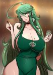  apron earrings gigantic_ass gigantic_breasts green_apron green_eyes green_hair hourglass_figure huge_breasts iced_latte_with_breast_milk milf naked_apron omiza_zu original_character sexy sexy_ass sexy_body sexy_breasts starbucks starbucks_breastmilk_meme very_long_hair 