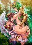  1boy 1girl age_difference angel_wings ass before_sex big_breasts breasts clothed_male_nude_female feet goddess green_hair green_nails huge_cock kid_icarus larger_female long_hair male male/female mature mature_female nail_polish nipples older_female open_mouth outside palutena penis pit pit_(kid_icarus) reiq sideboob solo_female stockings video_game_character video_game_franchise wings younger_male 
