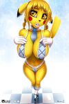 1girl big_ass big_breasts cute lingerie pikachu schoolgirl seductive tailsrulz yellow_hair yellow_skin