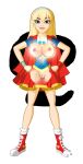  areola blonde_hair blue_eyes breasts dc_super_hero_girls dc_super_hero_girls_(2015) exposed_breasts long_hair photoshop pussy shaved_pussy standing supergirl 